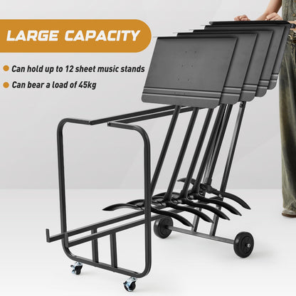 Music Stand Storage Cart for 12 Melody Music Stands Metal Portable