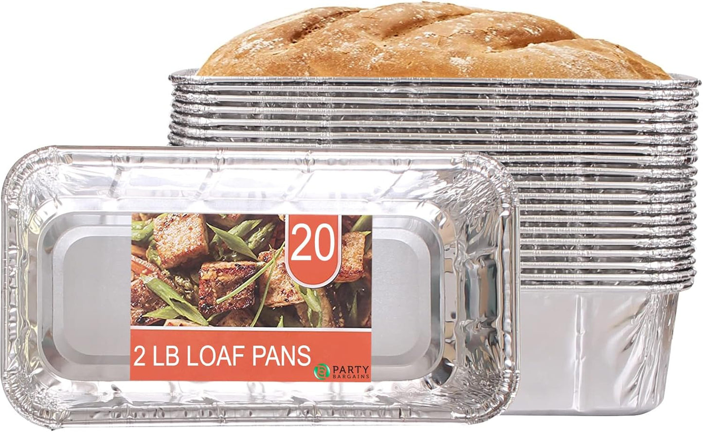 PARTY BARGAINS Aluminum Loaf Pan - 20 Pack, 2 Lb, 8.5" x 4.5" x 2.5", Heavy Duty Disposable for Baking & Serving