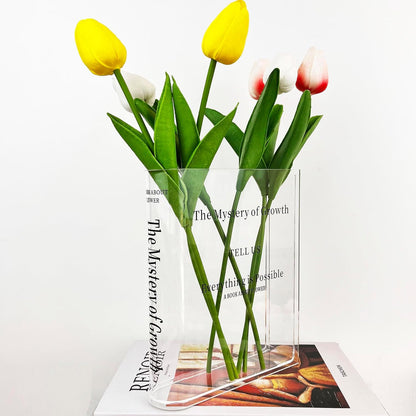 Acrylic Book Vase for Flowers, Modern Aesthetic Flowers Vase for Bookshelf, Desk, Room, Office, Home Decor (Clear)