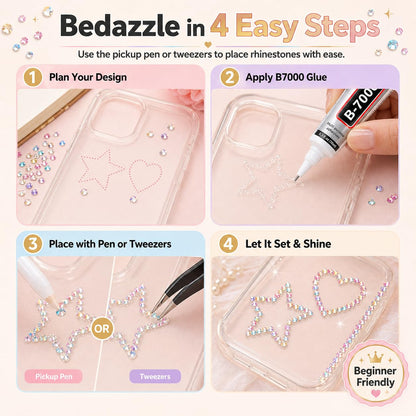40000 PCS 40 Colors Rhinestones for Bedazzling, 3mm Flatback Resin Gems, Bedazzler Kit with Rhinestones and Tools, 3Pcs B7000 Jewelry Glue, Bedazzling Kit for Nails Clothes Shoes Books Crafts