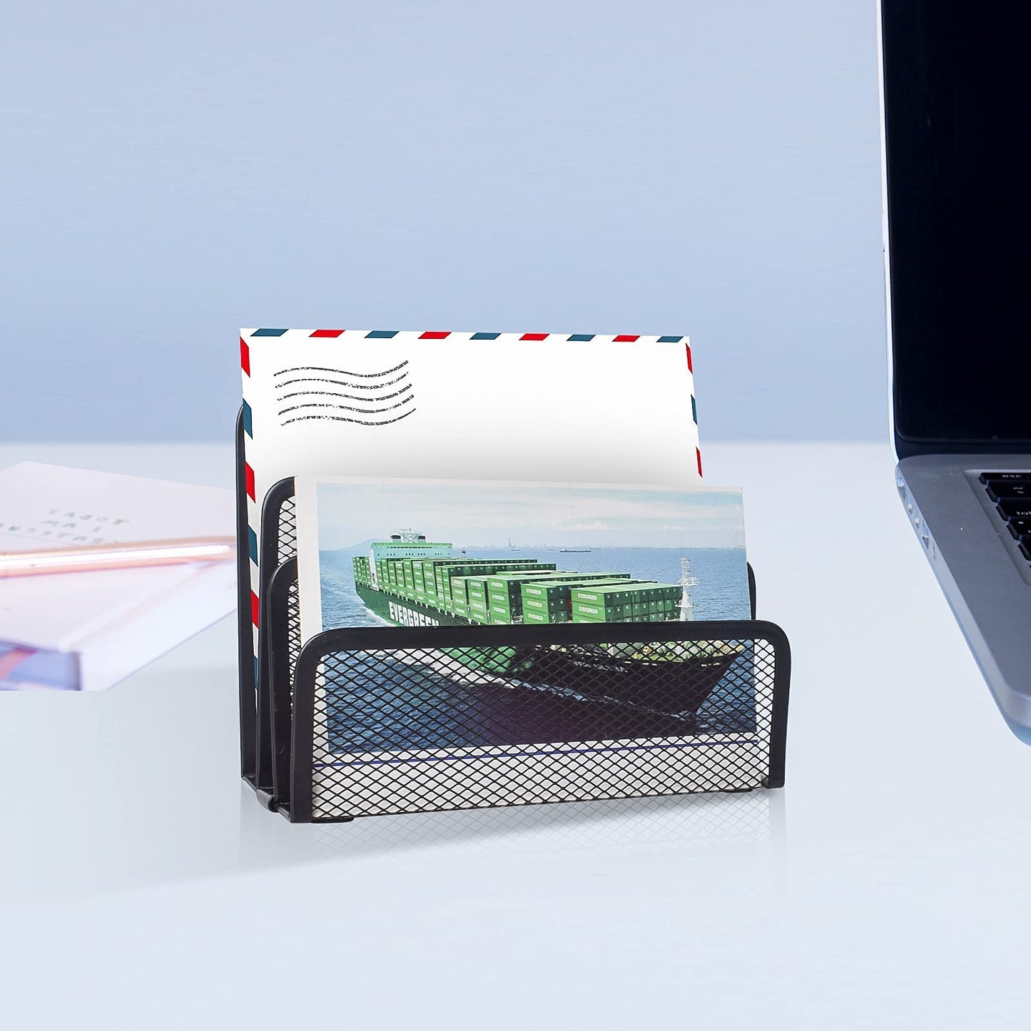 wishacc Desk Mail Organizer Small File Holders Letter Organizer Metal Mesh Document/Filing/Folders/Paper Organizer for Desktop