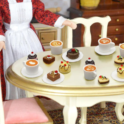 Hiawbon 24 Pcs Miniature Food Kitchen Decoration Sets 1:12 Miniature Coffee Mugs Cakes Dessert Model Pretend Coffee Food Miniatures Decor Cake Toppers for DIY Mini Kitchen Micro Landscape