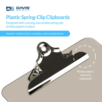 Pack of 6 Plastic Clipboards with Spring Clip, Durable Writing Boards for Work, Class, and Nursing Use, 9" x 12.5", Smoke