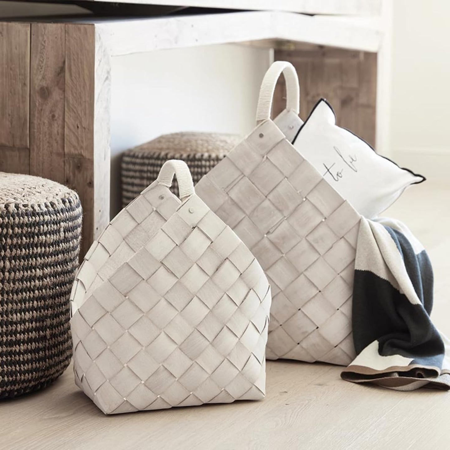 Santa Barbara Design Studio Wood Woven Storage Baskets, Nested Baskets for Home Décor, Set of 2