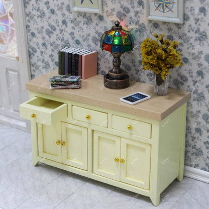 iLAND Dollhouse Furniture Miniature Cabinet for 1:12 Scale Accessories Wooden Dollhouse Kitchen Furniture Mini House Modern Décor Storage Cabinet with Drawers Classic Cupboard for Living Room Bedroom