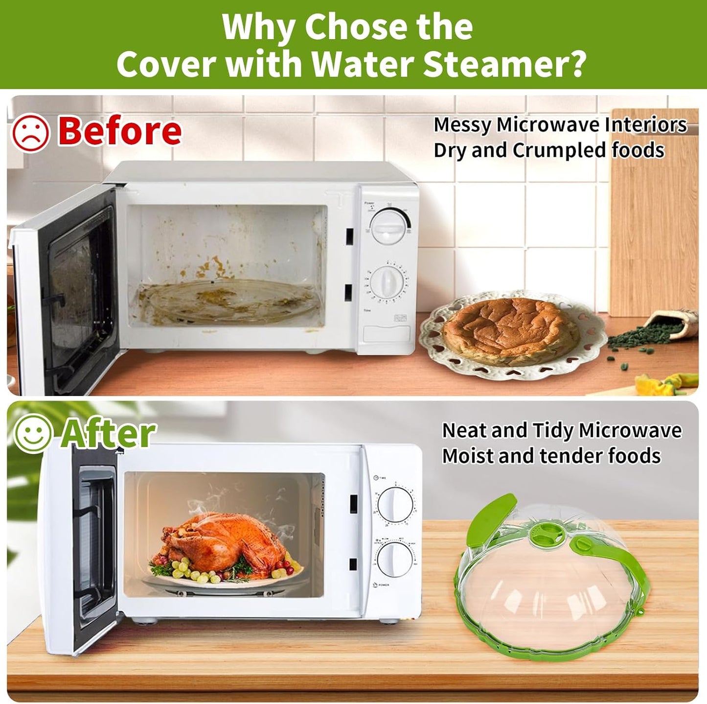 Microwave Splatter Cover for Food Guard - 10 Inch Plate Covers with Water Steamer - Kitchen Essentials
