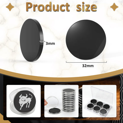 12pcs 1 1/4" Black 304 Stainless Steel Challenge Coin Blanks 1/8" Thick with Acrylic Protection Box Laser Engraving Hand Stamping DIY Crafts Birthday Commemorative (32mm)