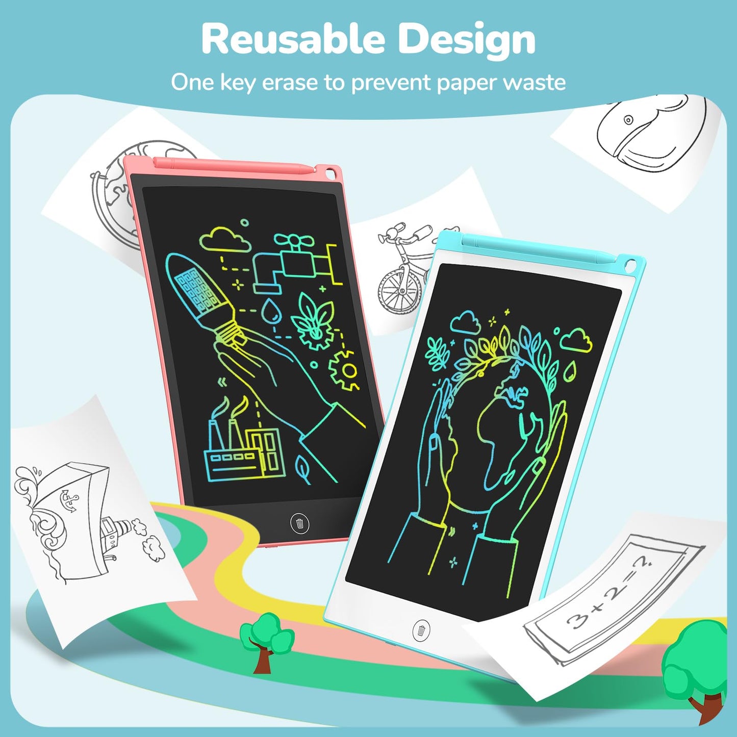 TECJOE LCD Writing Tablet, 8.5 Inch Colorful Doodle Board Drawing Tablet for Kids, Christmas Stocking Stuffers Birthday Gifts Travel Games Toys for Age 3 4 5 6 Boys Girls Toddles