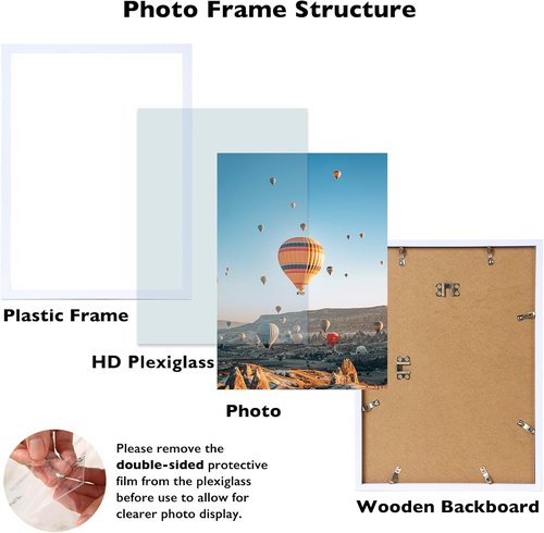 JCJMY 11x13 Picture Frame - White Wall Mount for Horizontal or Vertical Display | Shatter-Resistant Plexiglass