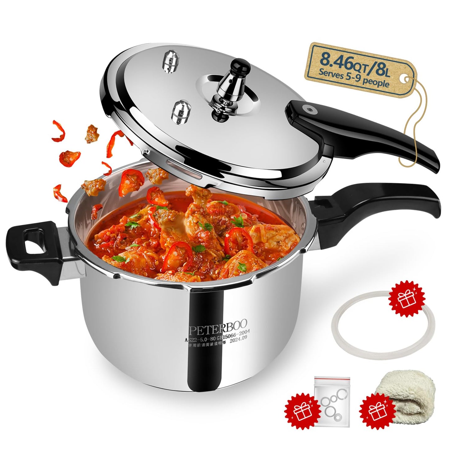 Premium 8.46 Quart Stainless Steel Pressure Cooker, Quality Crafted Kitchen Cookware, Professional Performance, Durable Design for Daily Family Cooking