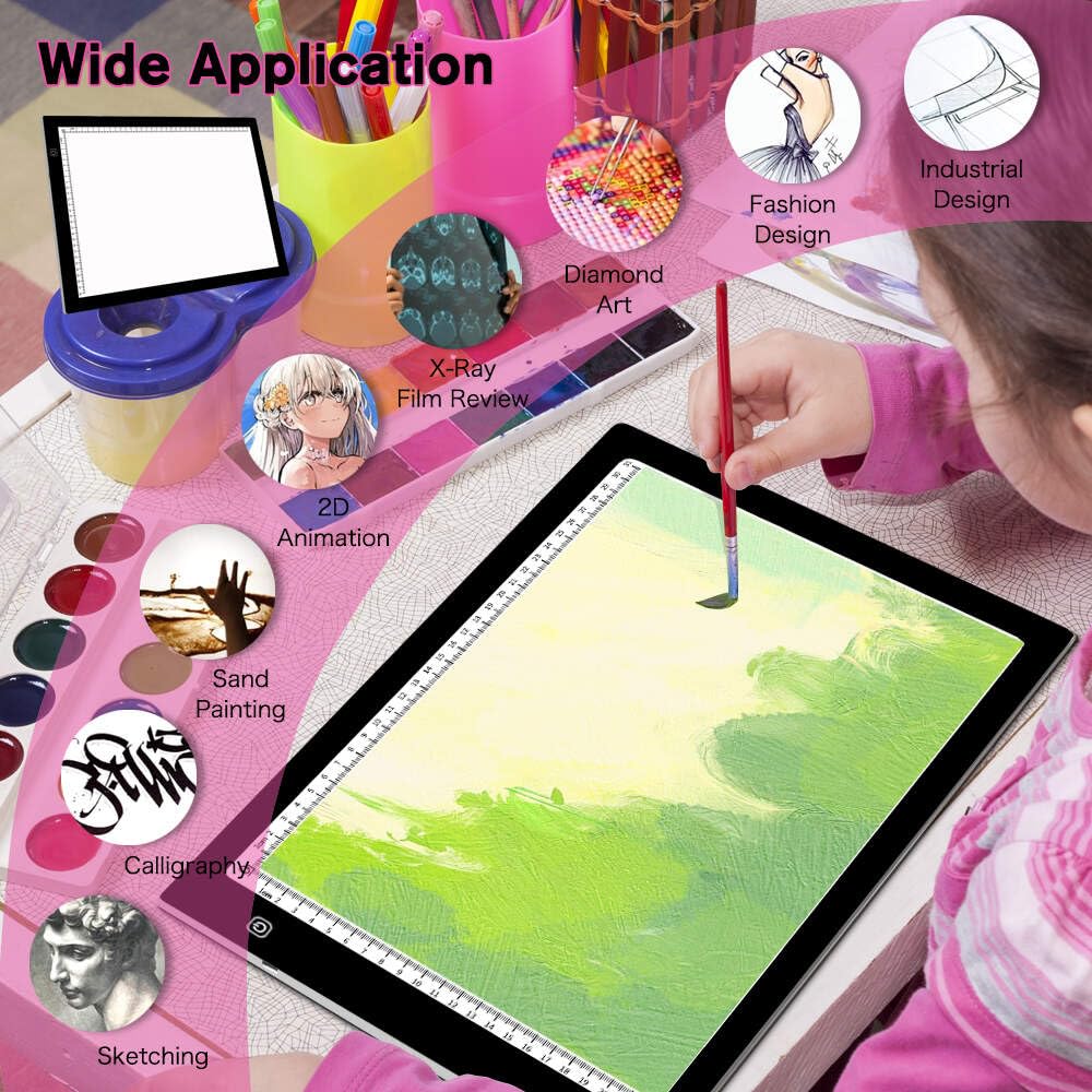 HUAYEYC B4 LED Copy Board Light Tracing Box, 3 Levels Adjustable Brightness Light Pad, for Tattoo Drawing, Streaming, Sketching, Animation, Stenciling, Vinyl Weeding, with 4Pcs Clip and Stand