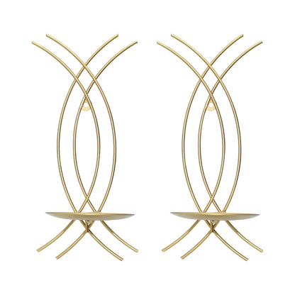 SEICASAYA Wall Sconce Candle Holder Set of 2, Modern Forged Metal Iron Decorative Wall Art for Living Room (Gold)