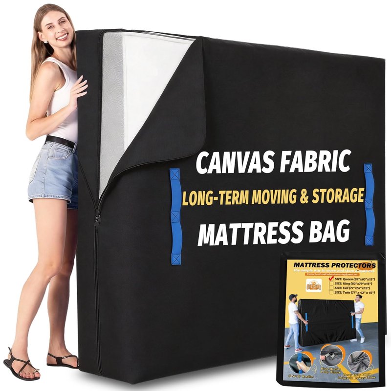 (Not Plastic,Not Polyethylene),Mattress Bags for Moving and Storage,Queen Size,8 Handles,Heavy Duty & Thicker Canvas 600D Polyester Cloth,Reusable Waterproof Mattress Protector Covers,Strong Zipper