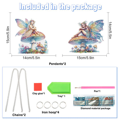 LazyFold 2PCS Diamond Art Hanging Pendant Kits for Adults, Mushroom Fairy DIY 5D Special Shape Diamond Art Painting Pendant Kits,Gem Art Suncatchers Painting Ornament for Home Garden Wall Decor Gift
