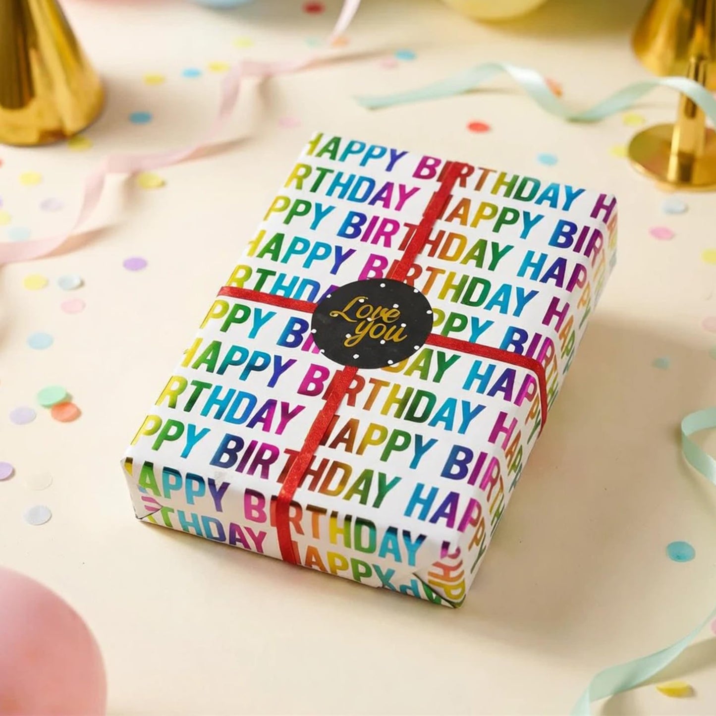 TIADYBOW Birthday Wrapping Paper Set 17" With Curling Ribbon,Gift Bows,Gift Tags Recyclable Gift Wrapping Birthday Baby Shower Handmade(16.5feet)