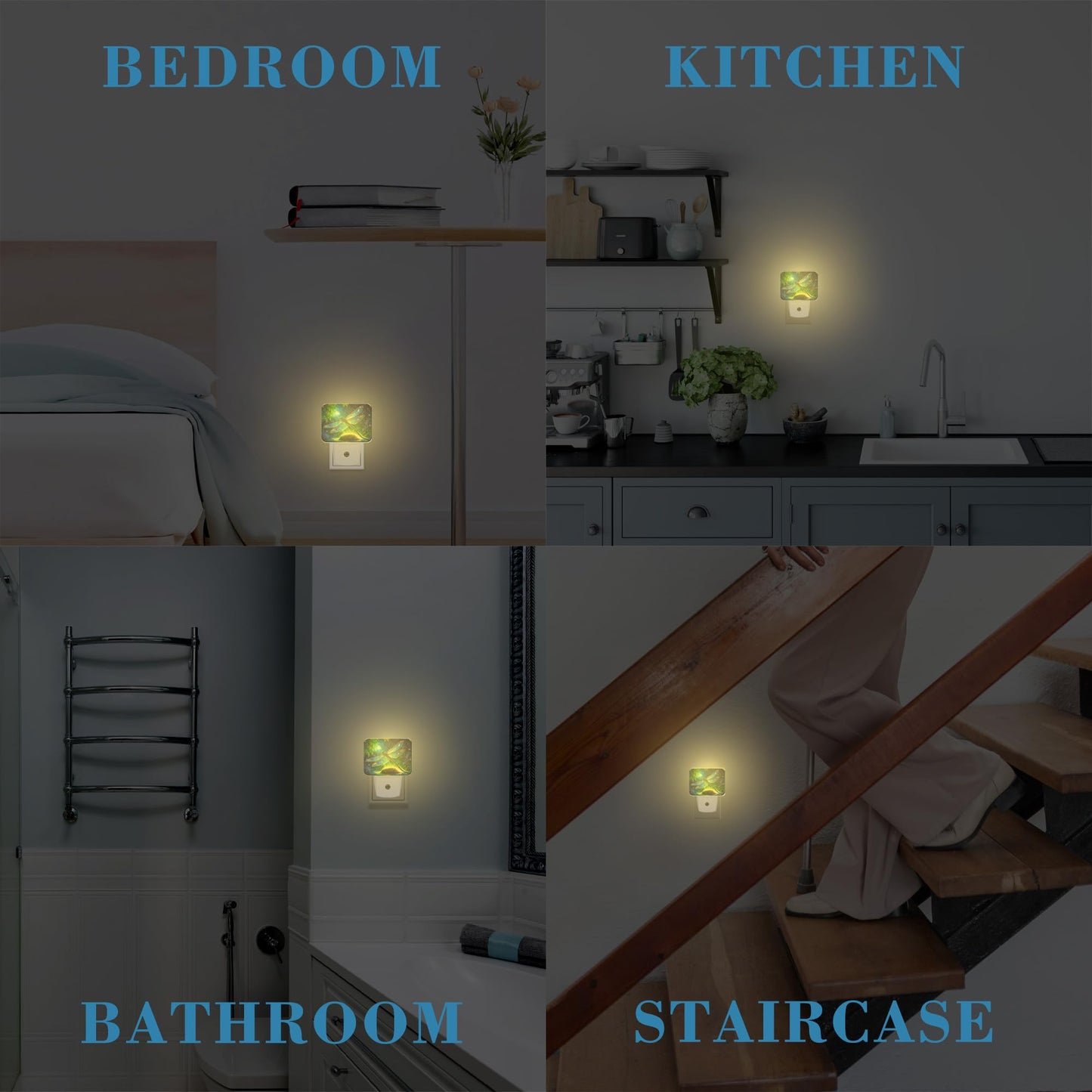 Uiaoiais Glowing Dragonfly Plug in Night Lights, Fantastic Enchanted Forest Nightlight Plug Into Wall Dusk to Dawn Sensor for Kid Girls Boys Women Men Bedroom,Hallway,Kitchen,Bathroom,Stairs Decor