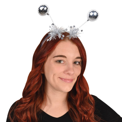 Beistle Silver Disco Ball Boppers – 3 Metallic Headband Accessories with Silver Ball Accents and Tinsel Garland, NYE Headwear for Retro Dance Parties, 1970’s Themed Decade Celebrations, Adult Size