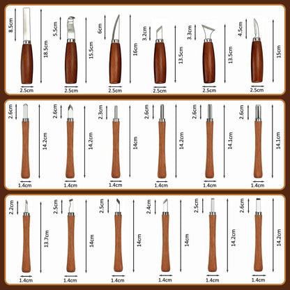 Wood Carving Kit, 18Pcs Professional Whittling Tools with 6 Wood Carving Knives 12 Detail Knives for Beginners Enthusiasts Gift DIY-Natural Wood-18 pcs
