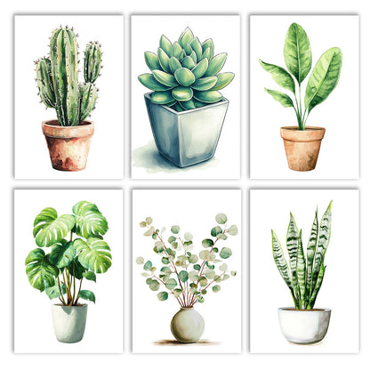 6 Pack Plant Paint by Numbers Kit for Adults Beginners 8x12 Inch, Potted Green Plant Paint by Number Kits on Canvas Without Frame, Easy DIY Acrylic Painting by Numbers for Home Wall Decor Gift