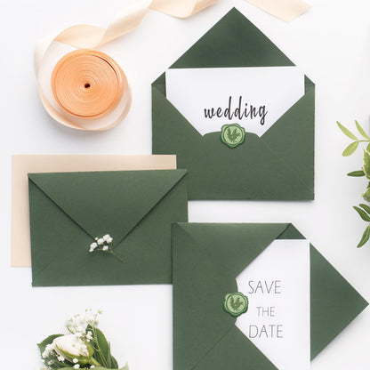 Wax Seal Stickers for Envelope Seals, 50pc Green Self-Adhesive Wax Stamp Stickers for Wedding lnvitations, Cards Envelopes Seal