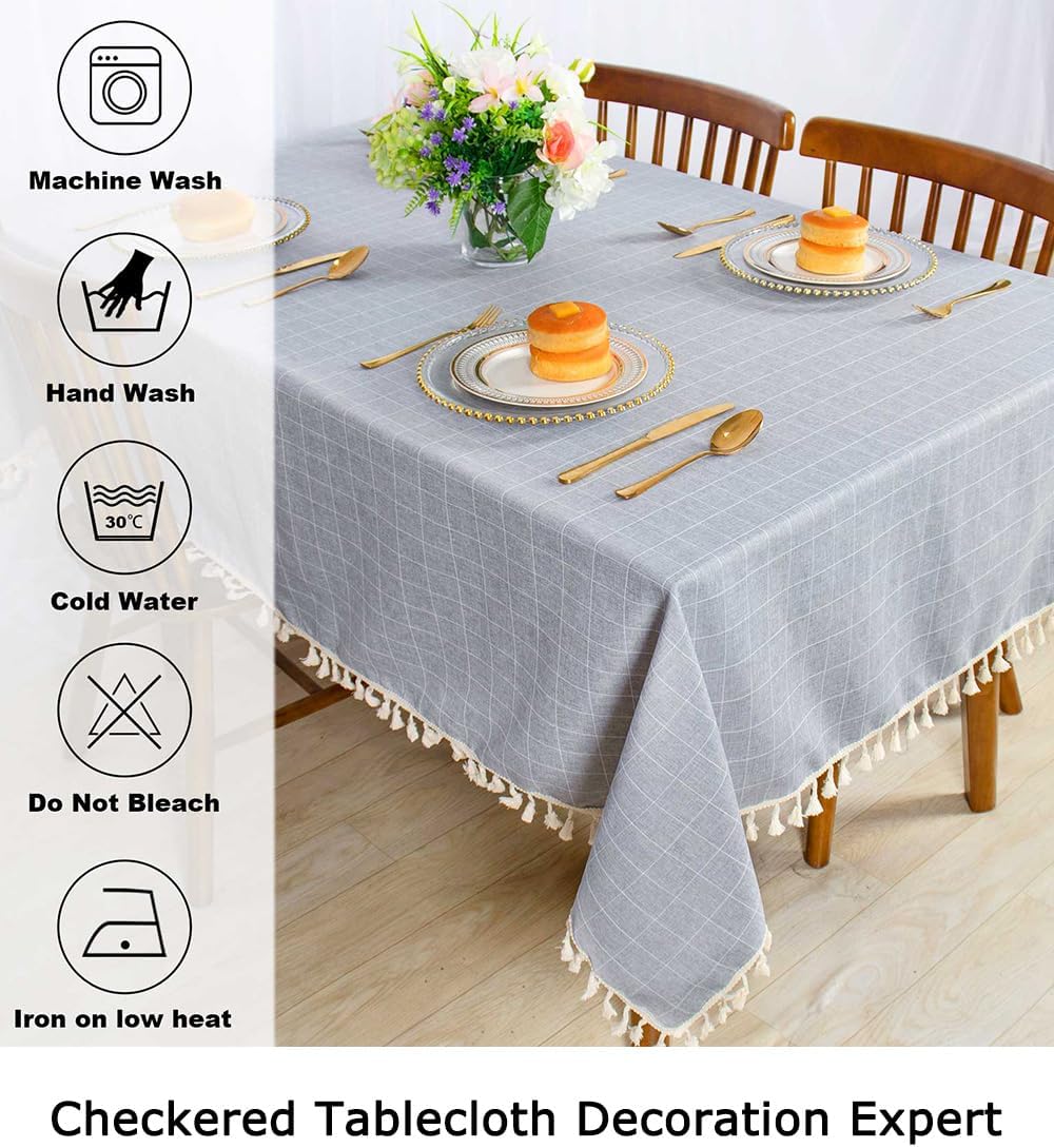 ShinyBeauty Premium Cotton Linen Tablecloth, 55"x55", Grey Solid with Handmade Tassel Trim, Elegant Farmhouse Decor
