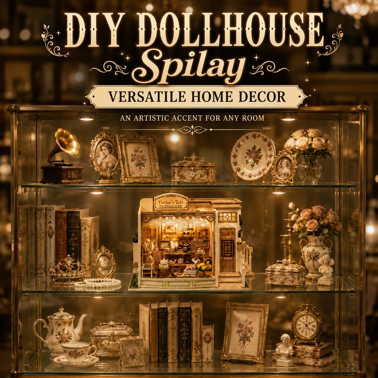 Spilay DIY Miniature House Kit, Vitrine's Tale Miniature Dollhouse Kit with LED Light, Mini House Building Kit Book Nook for Adult, Creative Bookshelf Decoration & Unique Gift