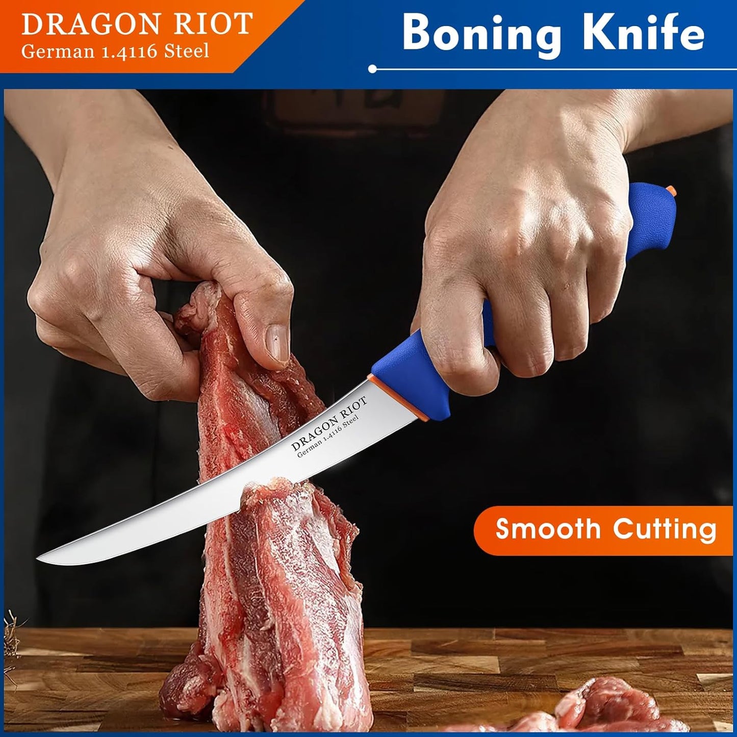 DRAGON RIOT 6 Inch Flexible Curved Blade Boning Knife, Stainless Fish Fillet Turkey Carving Knife