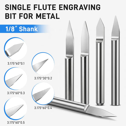 YIBEICO 5PCS CNC Wood Carving Router Bit Set for Carvera/Carvera Air Desktop CNC Machines,Suitable for CNC Machines, high Precision CNC Drilling Tools (Single Flute Engraving Bit)