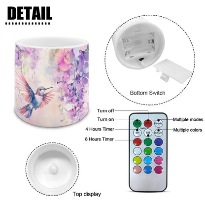 NETILGEN Purple Floral Hummingbird Flameless LED Candles Pack of 4 Color Changing Battery Operated Flickering LED Pillar Candles with Remote Timer Control