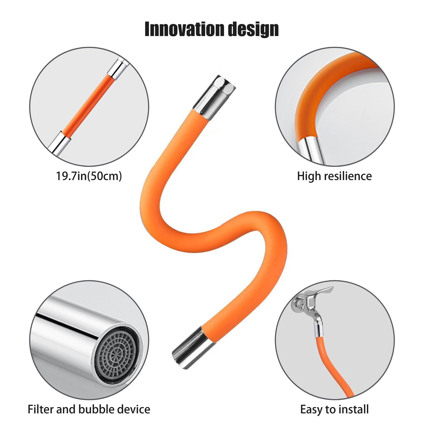 Faucet Extension Tube,Rotatable Extender Hose,Bendable Water Tap Pipe,Splash Proof Mouth,Kitchen Bathroom Garden Tool,Adapter Compatible with Diameter of 13-25mm(0.5-1.0inches),Length of 17.7in/45cm