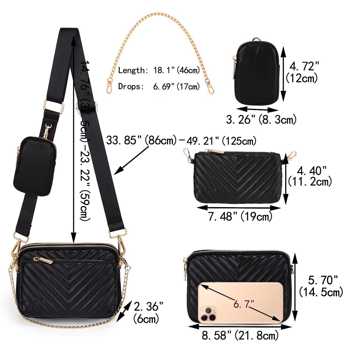UTO Small Crossbody Bags for Women 3 in 1 Trendy Belt Purse Fashion Designer Mini Cute Sling Fanny Chest Pack