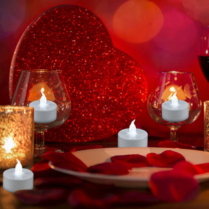 YIWER 50pcs Flameless Tea Lights Candles Realistic LED Flickering Operated Pumkin LED TeaLights Candles Long Lasting Electric Fake Candles Decoration for Party and Gifts Ideas