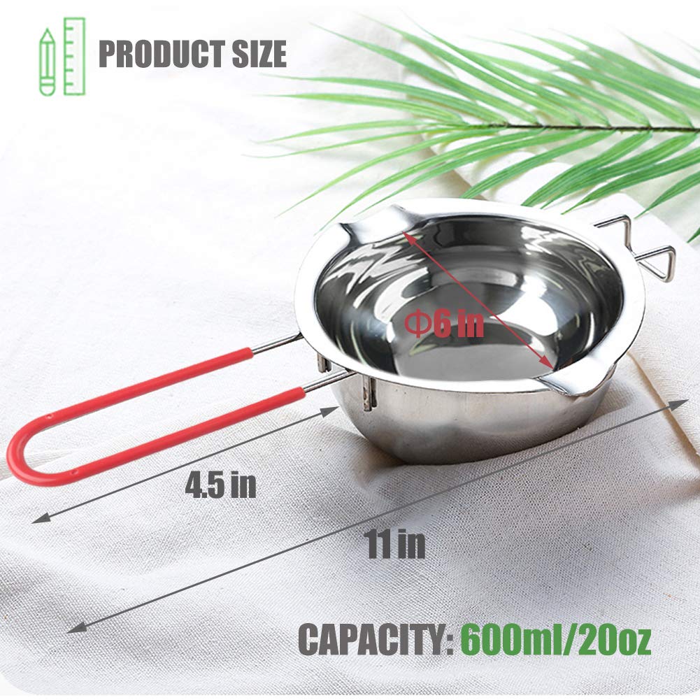 Stainless Steel Double Boiler Pot with Heat Resistant Handle for Melting Chocolate, Candy and Candle Making (18/8 Steel, 20oz, Universal Insert)