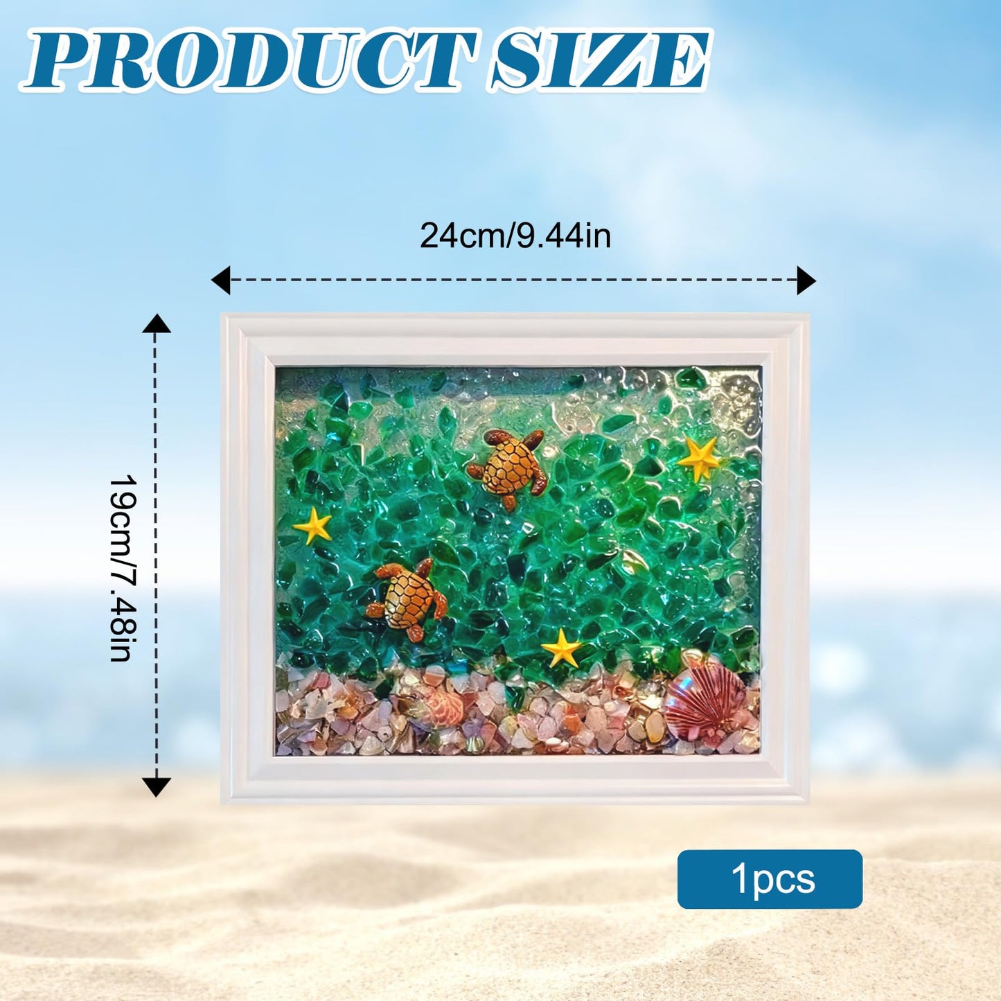 Sea Stained Glass Craft Kit: Sea Turtle Mosaic Kit for Adults, DIY Resin Art Kit with Crushed Seaglass, Beach Frame Glass Artwork Craft Kit, Beginner Adult Crafts for Home Décor & Ocean Art Projects