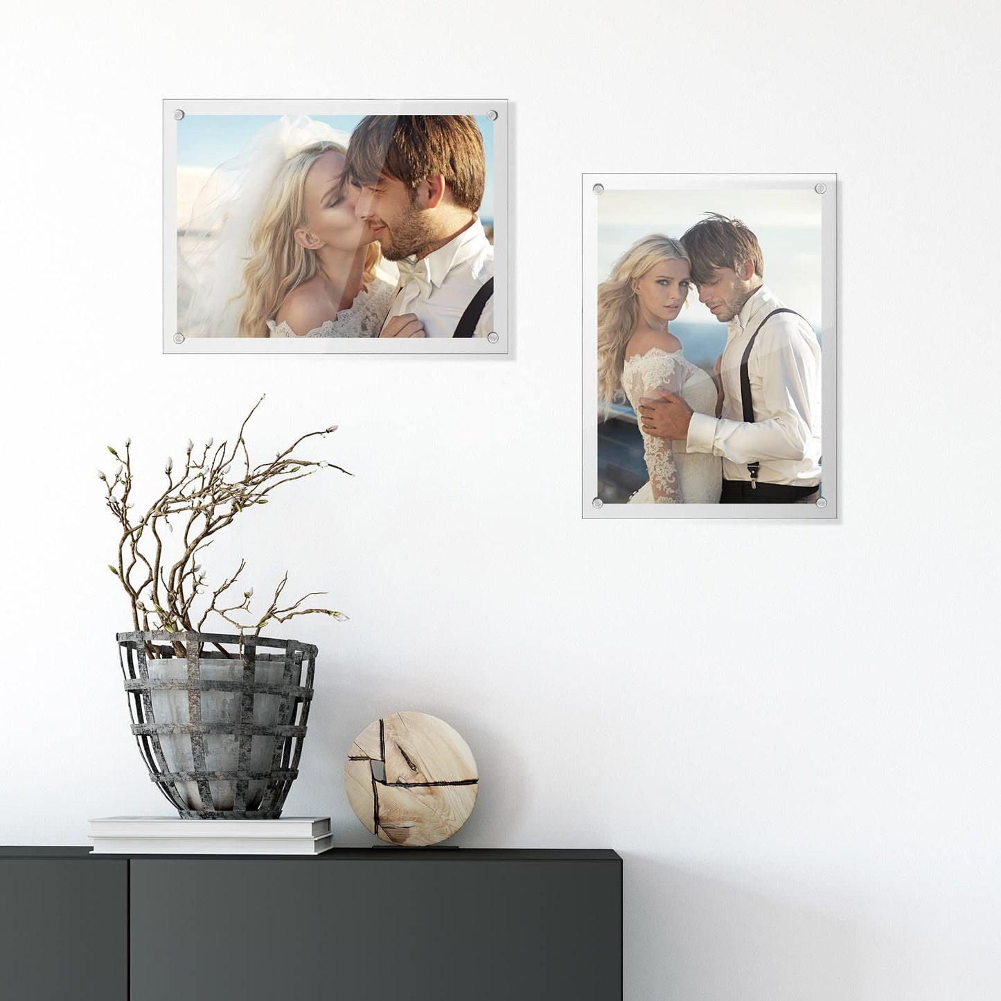 Yalikop 8 Pcs Acrylic Floating Picture Frame 8.5 x 11 Inches Wall Mount Frameless Photo Frames Double Panel Clear for Home Office Photo Display, Full Size 9.6 x 13.2 Inch (Silver)