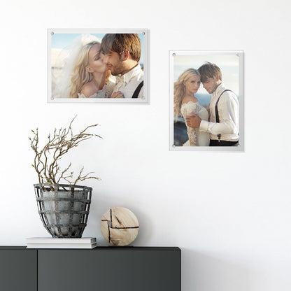 Yalikop 8 Pcs Acrylic Floating Picture Frame 8.5 x 11 Inches Wall Mount Frameless Photo Frames Double Panel Clear for Home Office Photo Display, Full Size 9.6 x 13.2 Inch (Silver)