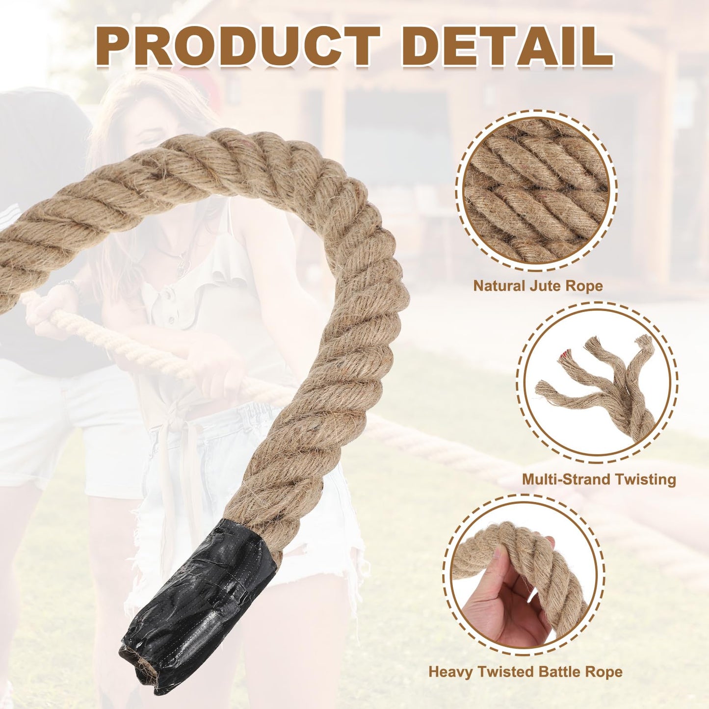 MECCANIXITY Jute Rope 0.7 Inch x 85ft, Thick Twine Rope Ropes Braided Jute Twine Natural Brown Burlap Cord String Heavy Twisted with Tape for Decorative Crafts Railing Swing Tug of War