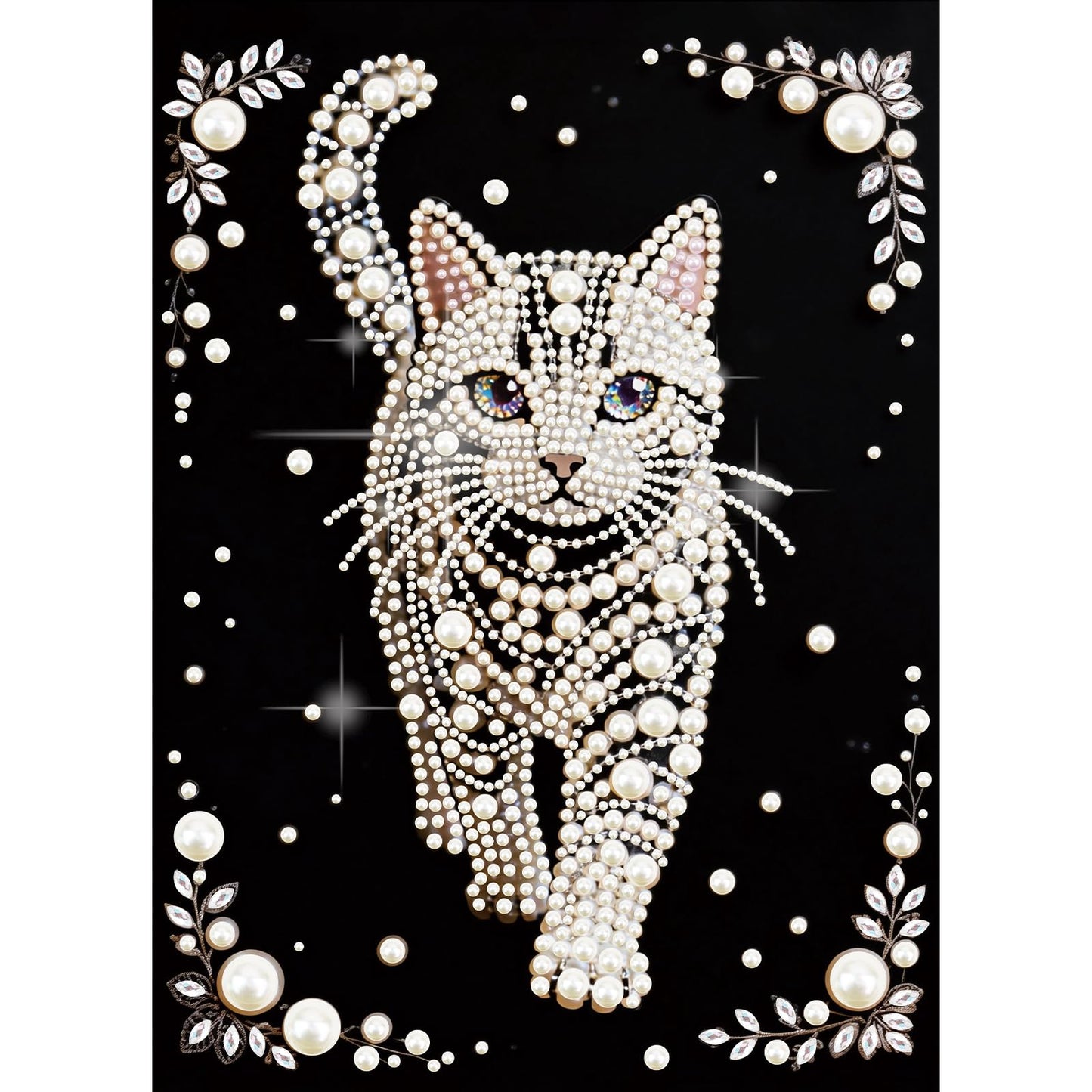 WSLWXSHM Pearl Diamond Painting Kits for Adults Cat, 5D Special Shape Diamond Art Kits for Beginners, Crystal Rhinestones Diamond Painting for Home Wall Decoration Gift 12×16inch/30×40cm, Animal
