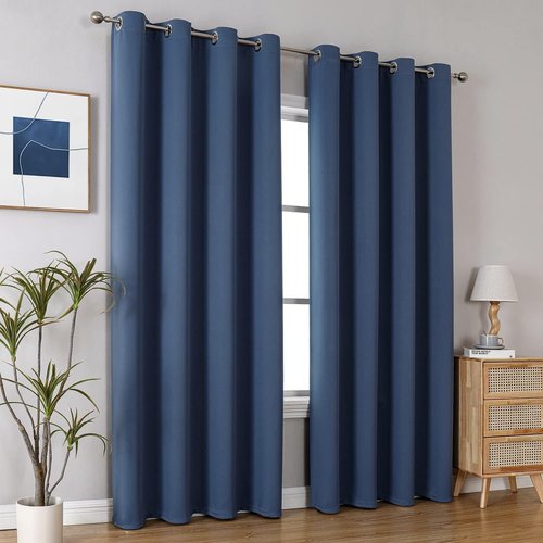 ChrisDowa Grommet Blackout Curtains - Thermal Insulated Room Darkening Panels, Stone Blue, 52W x 95L
