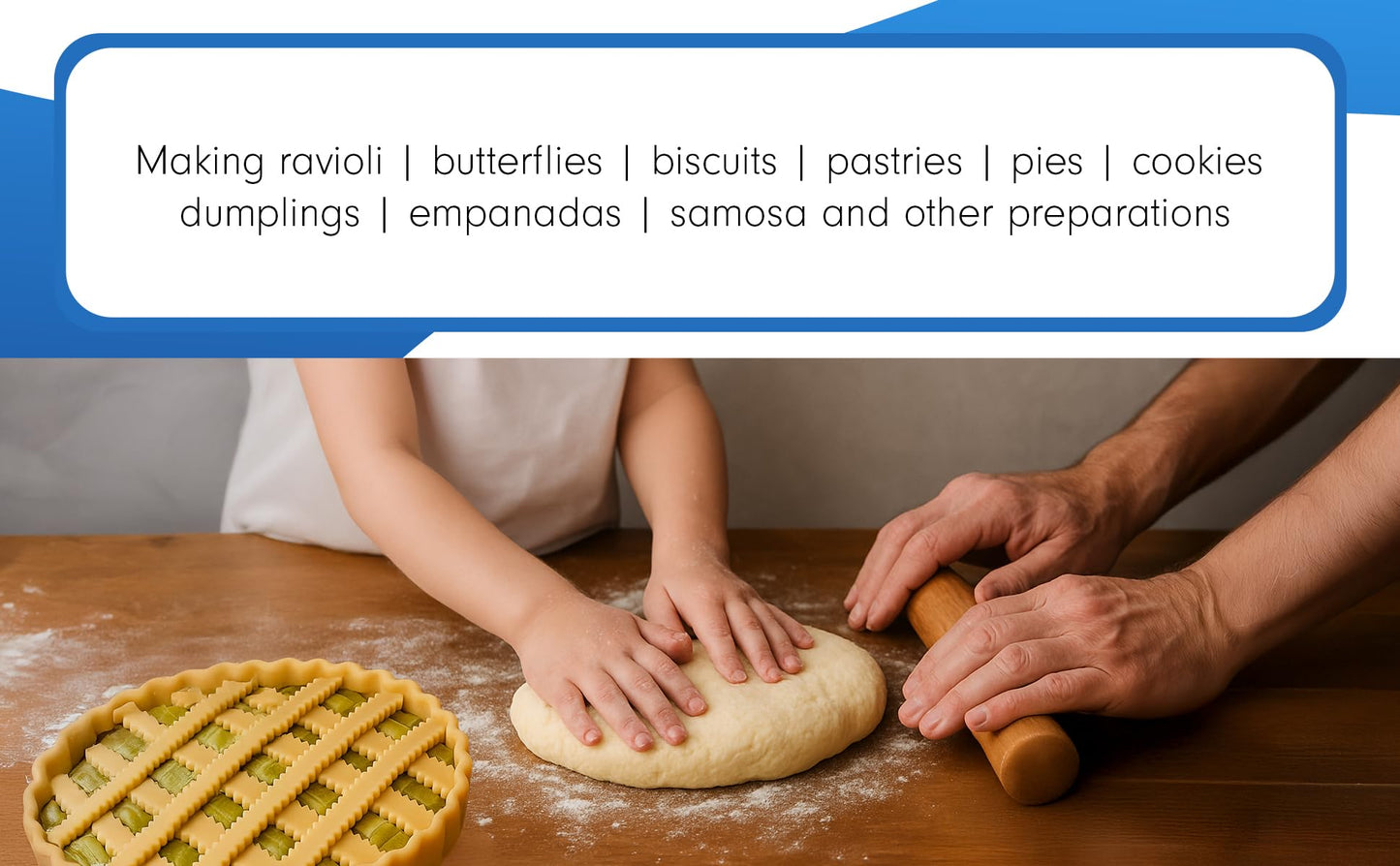 Tredoni 1.6" Pastry Wheel - Dough Stamp Cutter/Crimper, Pasta/Ravioli/Pie Maker, 4cm Stainless Steel Wheel Wooden Handle