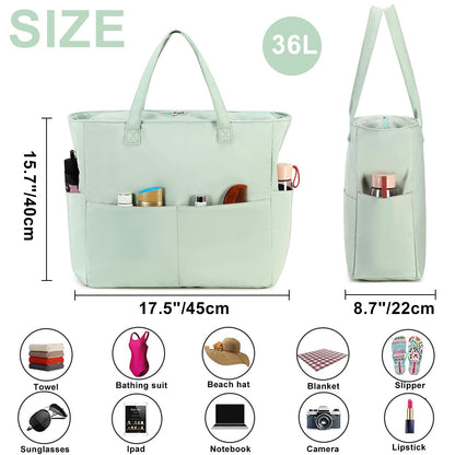 Waterproof Beach Tote Pool Bags for Women Ladies Extra Large Gym Tote Carry On Bag With Wet Compartment for Weekender Travel (Light green)