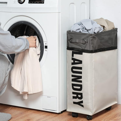 25-Inches DOKEHOM Slim Laundry Basket on Wheels, Collapsible Rolling Laundry Hamper, Foldable Narrow Corner Clothes