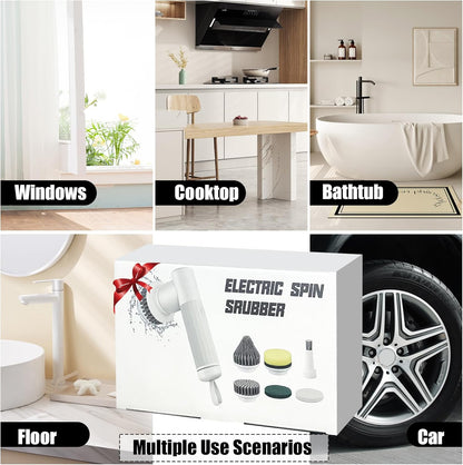Electric Spin Scrubber, DEPURE Cordless Cleaning Brush with 2 Speeds and 6 Replaceable Brush Heads
