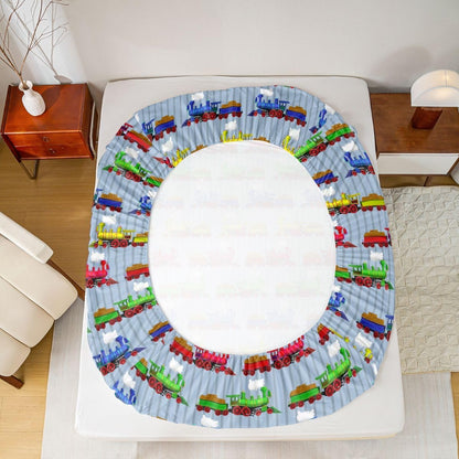 Set 1 Train Bedding Twin,Construction Train Bed Sheets Colorful Cartoon Smoking Steam Engine Fitted Bed Sheet for Kids