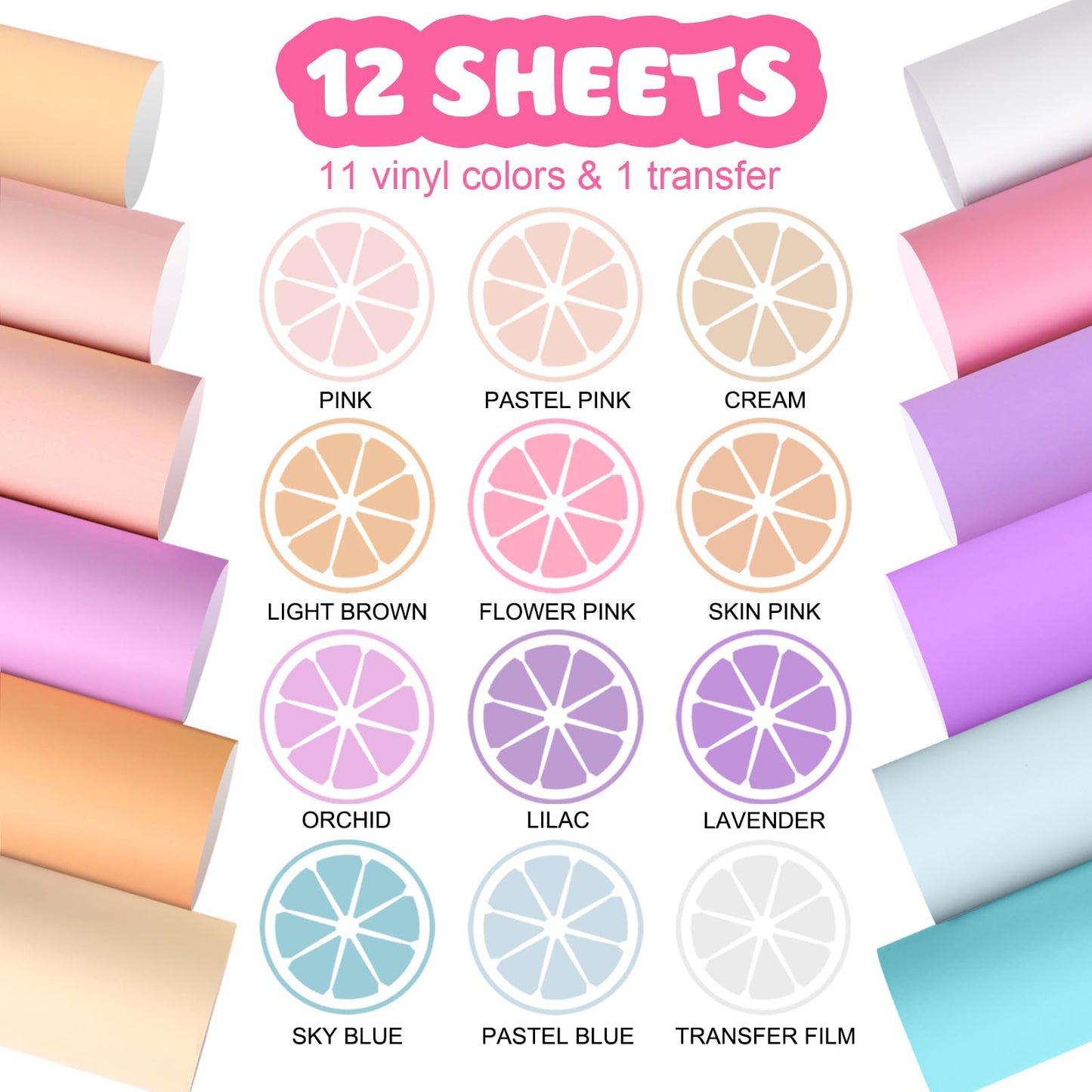 WRAPXPERT Pastel Vinyl Permanent - 12 Sheets Bundle 12"x12" Matte Boho Craft Vinyl Sheets Pastel Colors Adhesive Vinyl Craft Cutters DIY Projects for Cricut Silhouette Cameo