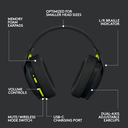 Logitech G435 LIGHTSPEED and Bluetooth Wireless Gaming Headset - Lightweight over-ear headphones, built-in mics, 18h battery, compatible with Dolby Atmos, PC, Mobile - Black