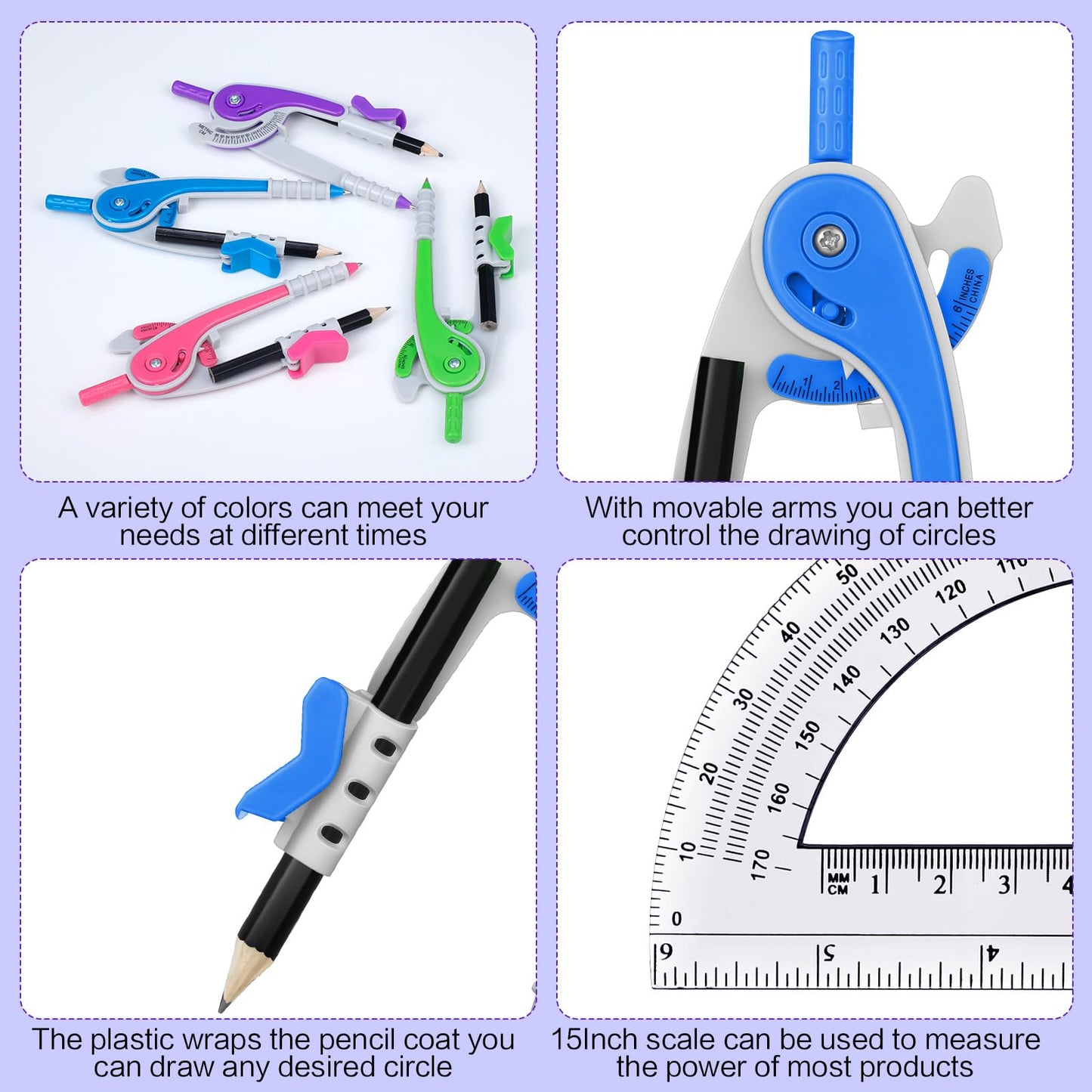 Seajan 24 Sets Compass and Protractor Set Geometry Compass with Pencil 6 Inch Drawing Tool Protractor for Geometry Bulk for Office Drafting Drawing
