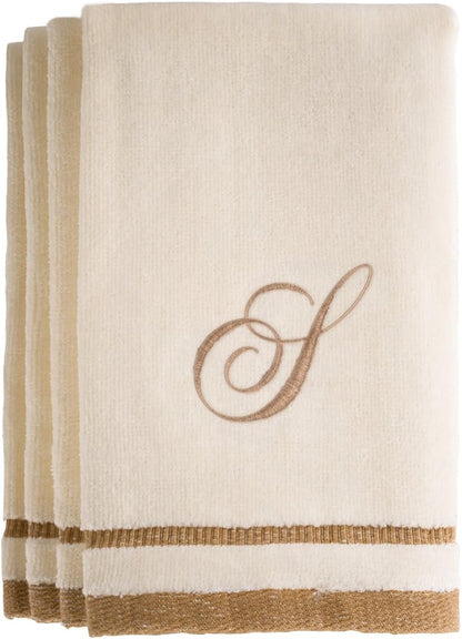 Monogrammed Gifts Fingertip Towels, Set of 4, 11 x 18 Inches, Decorative Golden Brown Embroidered Towel, Extra Absorbent