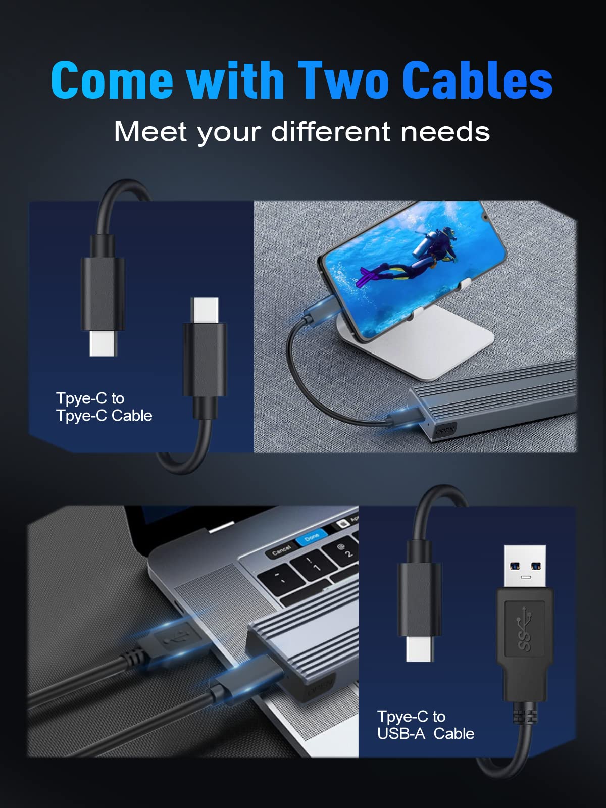 V VCOM M.2 NVMe SSD Enclosure,USB C External Adapter, USB 3.2 Gen2 (10Gbps) with UASP, Trim Support - M-Key(B+M Key) for 2230/2242/2260/2280 SSDs