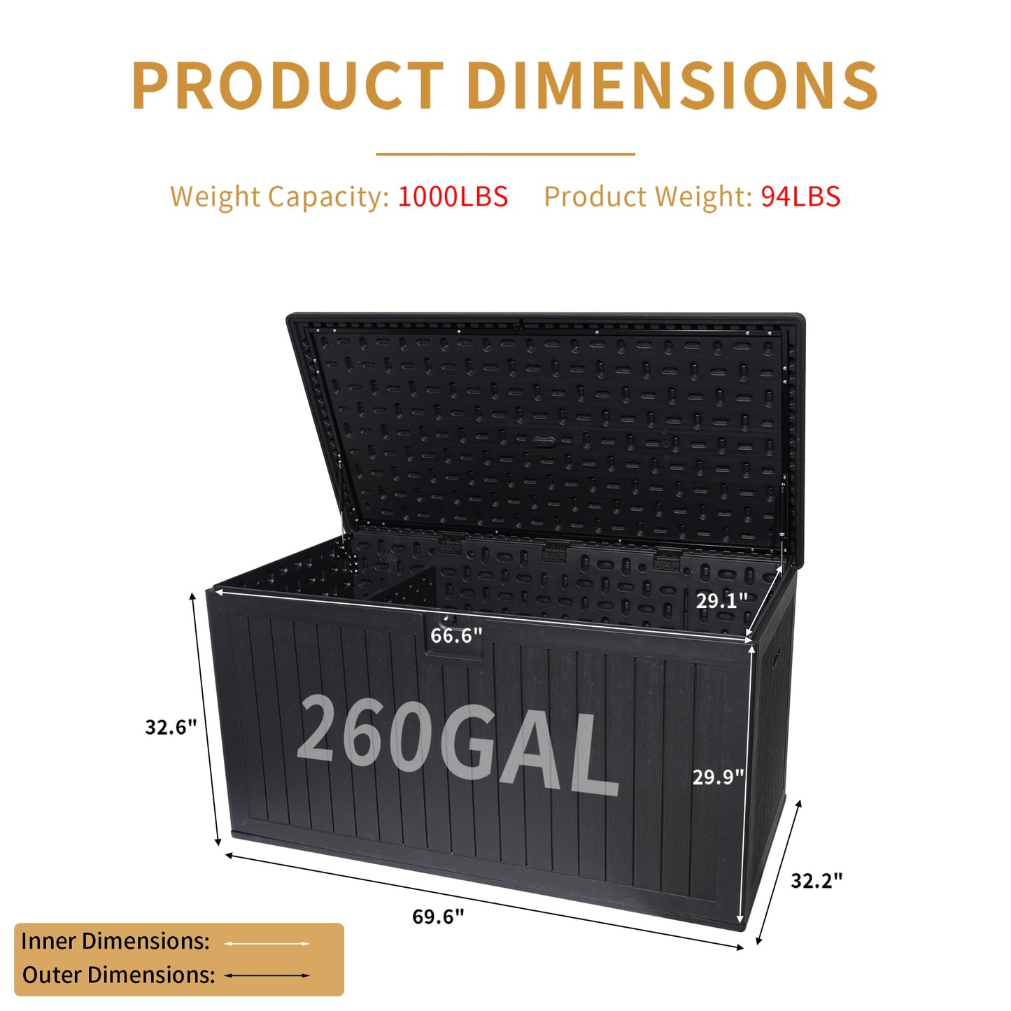 KEIKI 260 Gallon Outdoor Deck Storage Box,Large Lockable All Weather Containers for Patio Furniture Cushions,Pool Accessories,Garden Tools